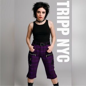 TRIPP NYC Punk Rock Purple Plaid Capris Sz 7 Juniors